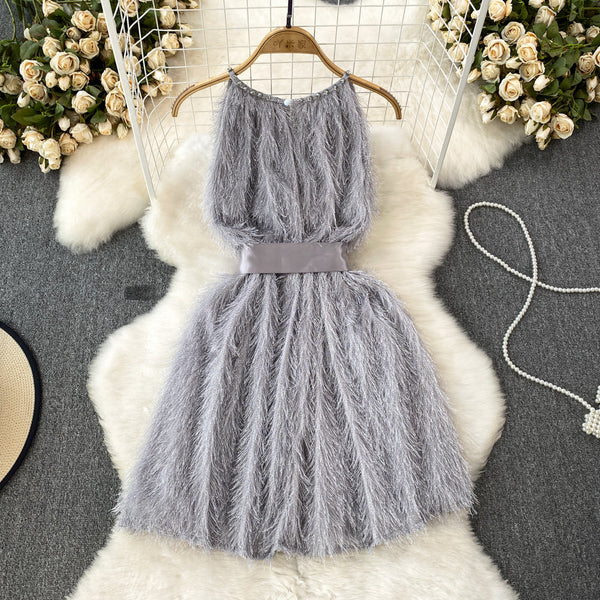 Rhinestone Studded Fringed Sleeveless Dress