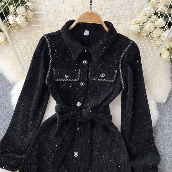 Vintage Waist-slimming A-line Black Dress