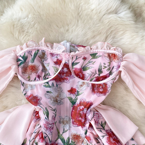 Strapless Ruffle Layered Floral Dress