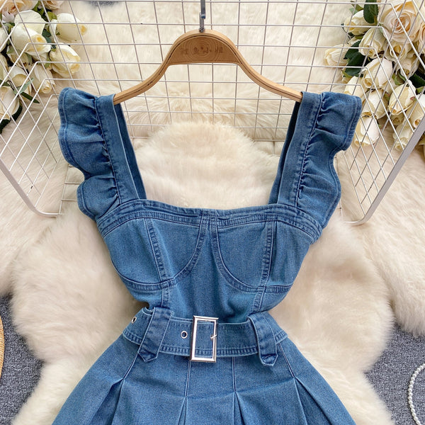 Vintage Ruffle Sleeve Denim Dress