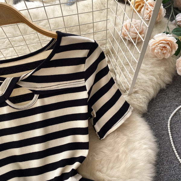 Patchwork Striped Faux 2Pcs A-line Dress