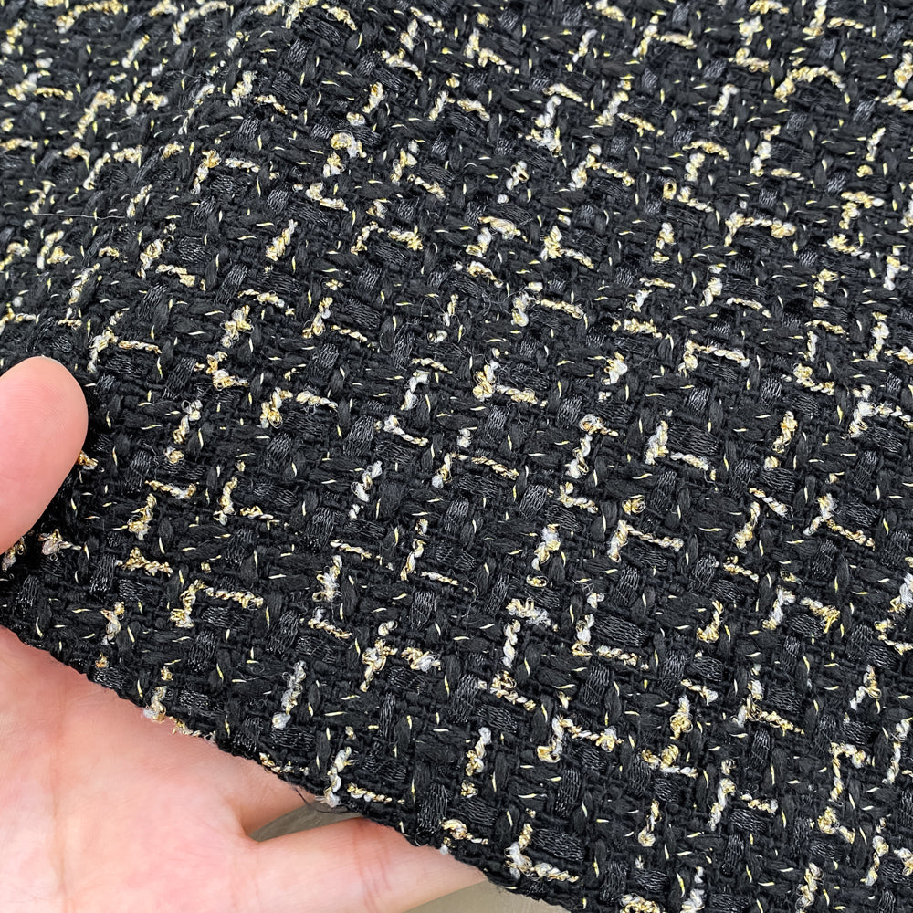 Gold Velvet Patchwork Tweed A-line Dress