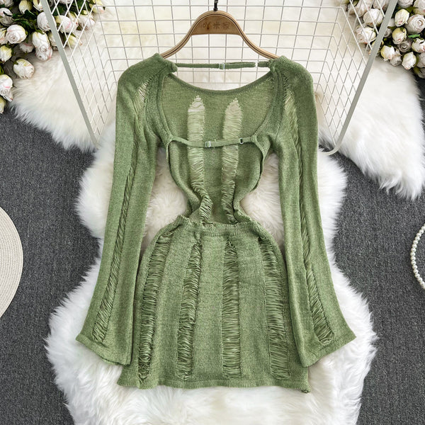 Hollow Ripped Backless Sun-protection Dress