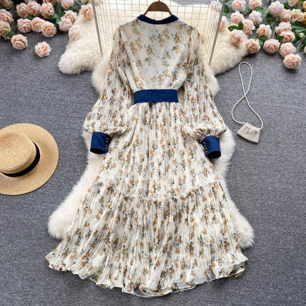 Round Neck Floral Chiffon Dress