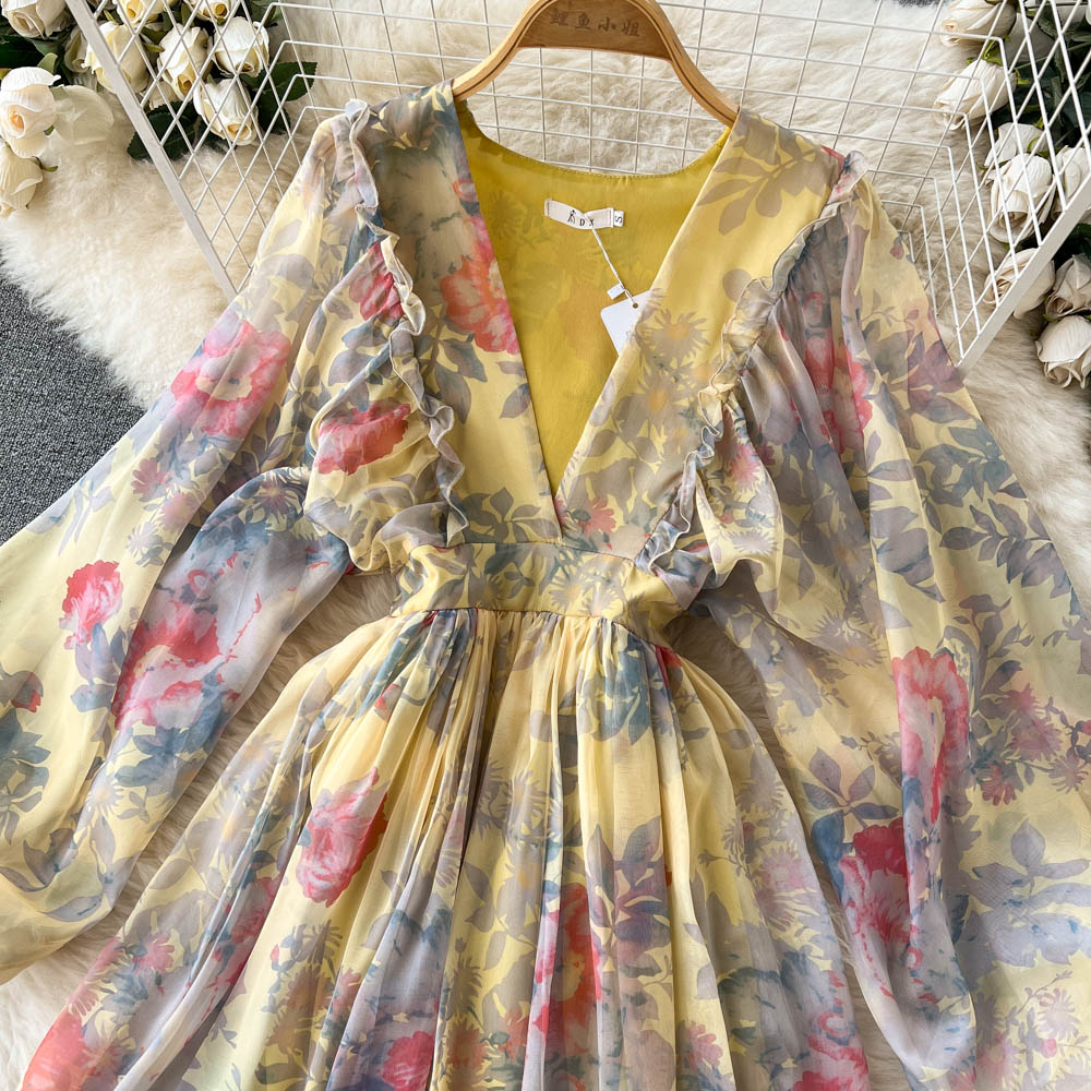 Pleated Oil Painting Floral Dress