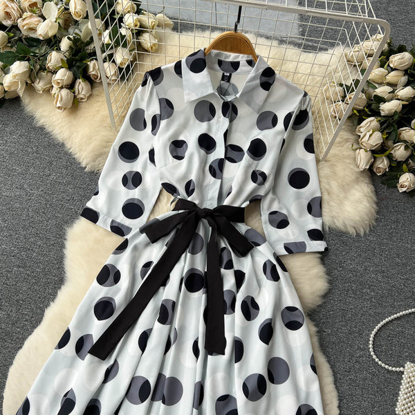 Polo Collar Polka Dot Shirt Dress