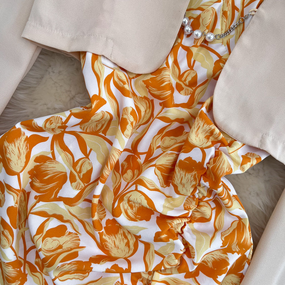 Vintage Sleeveless Dress&Cape Jacket 2Pcs