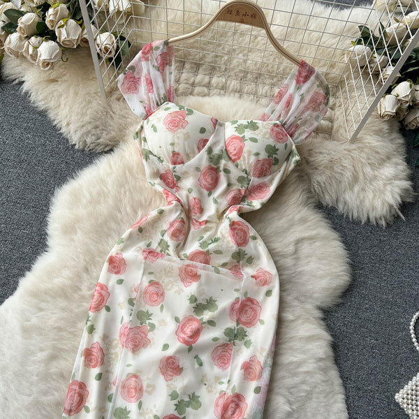 French Style Fishtail Floral Printed Dress