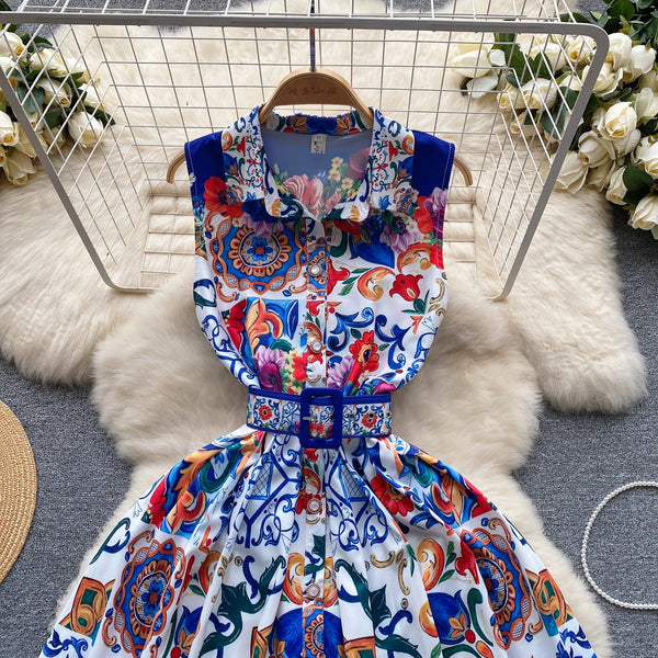 Courtly Sleeveless Floral Printed Dress