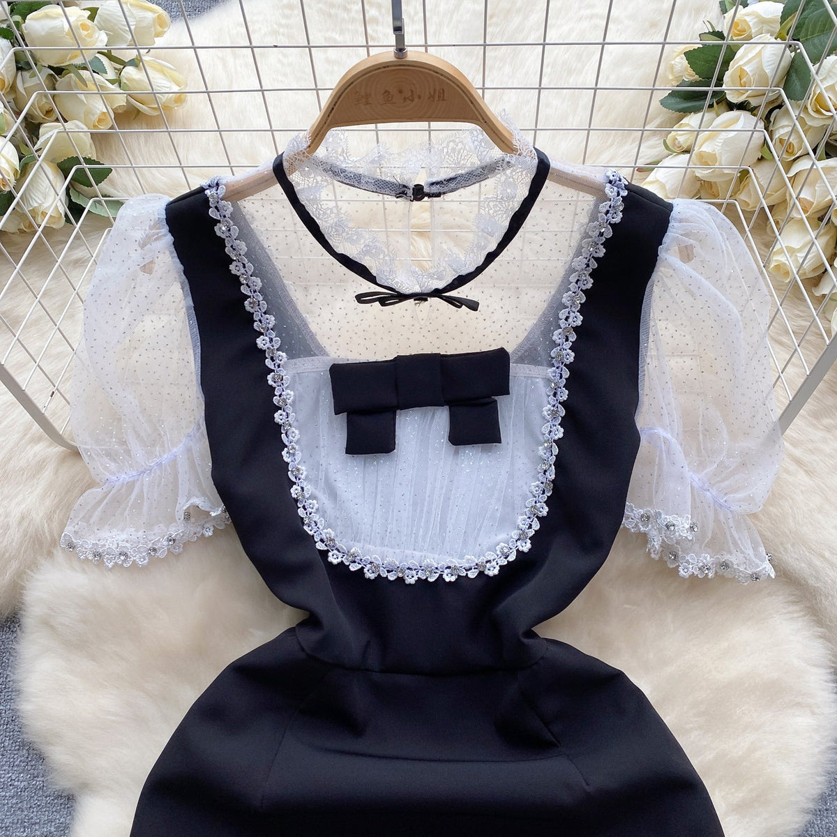 Color Blocking Mesh Patchwork Lace Dress