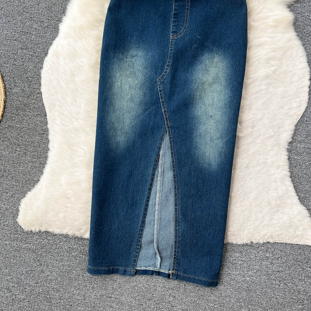 Vintage Strapless Denim Split Dress