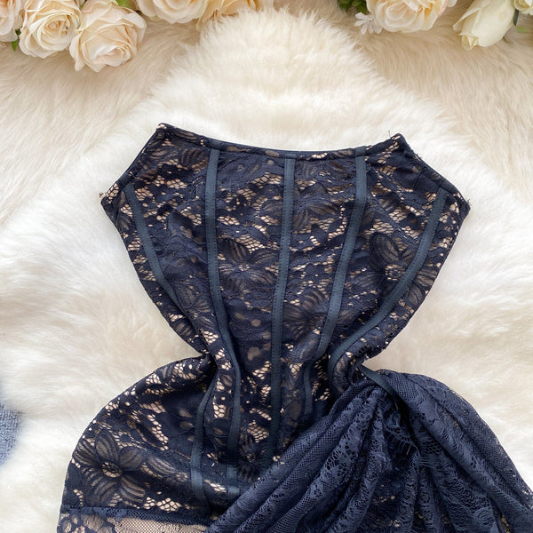 Sexy Embroidered Black Lace Dress