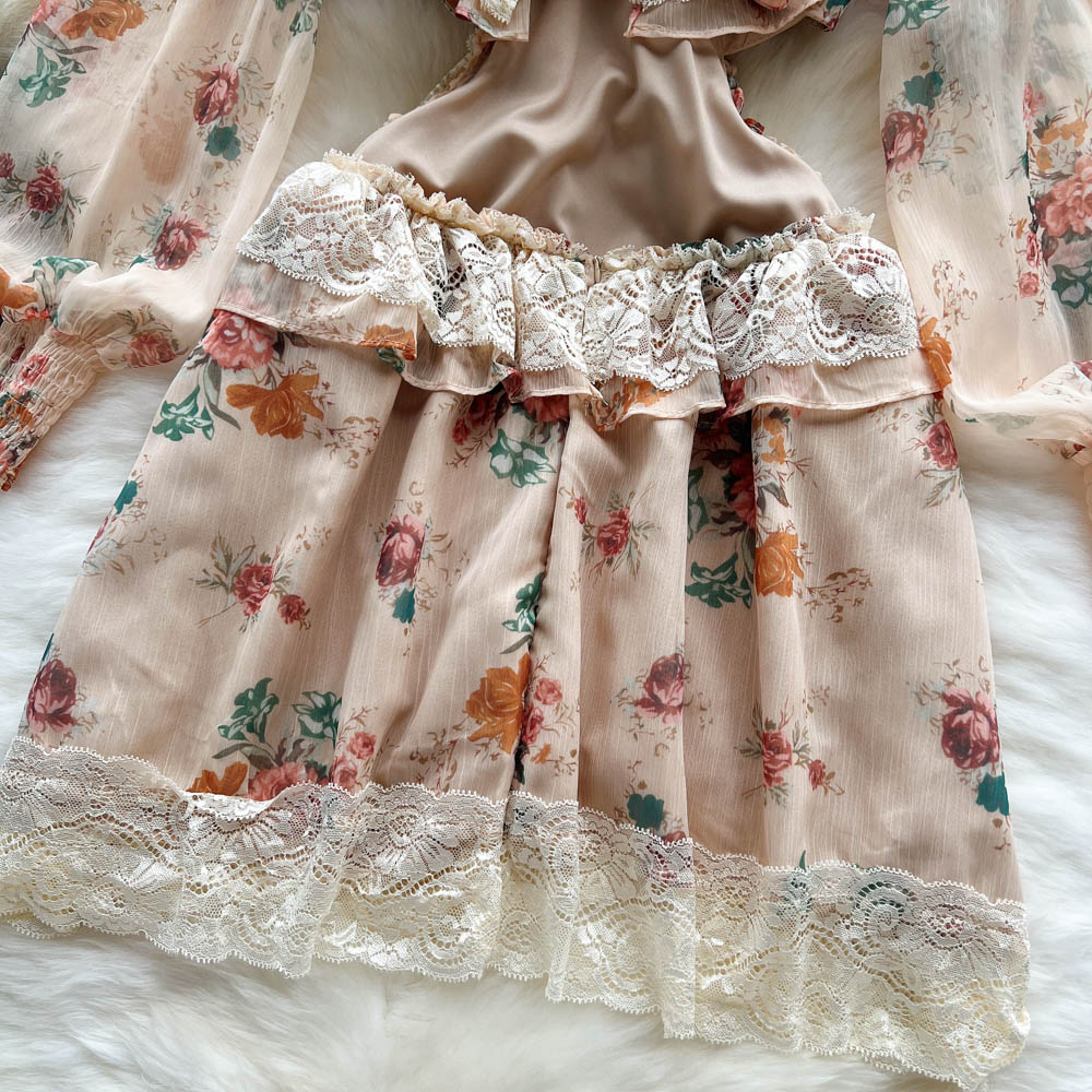 Ruffle Lace Patchwork Floral Dress