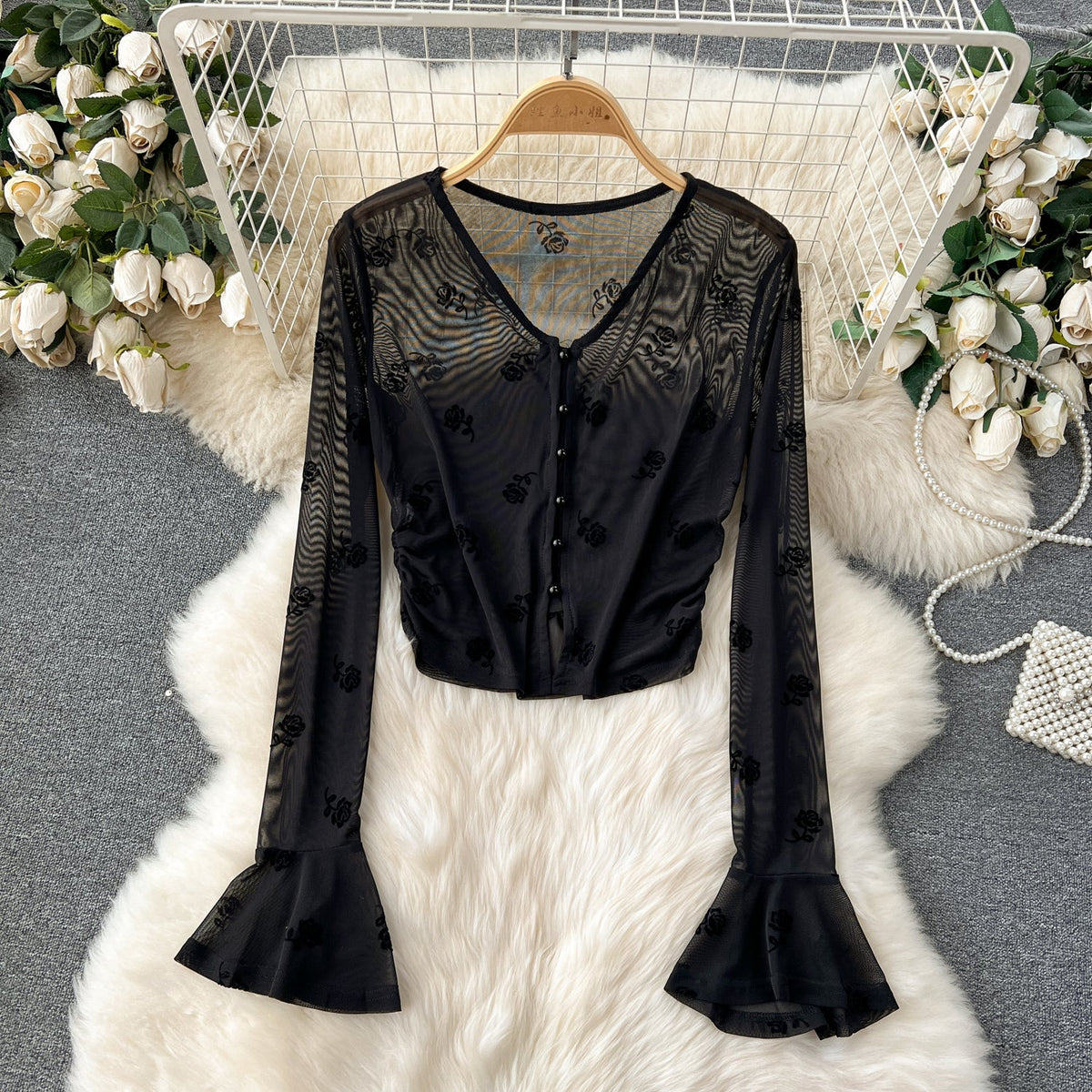 Printed Cardigan & Slip Dress Black 2Pcs