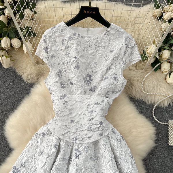 Courtly Jacquard Lace-up Girdling Dress