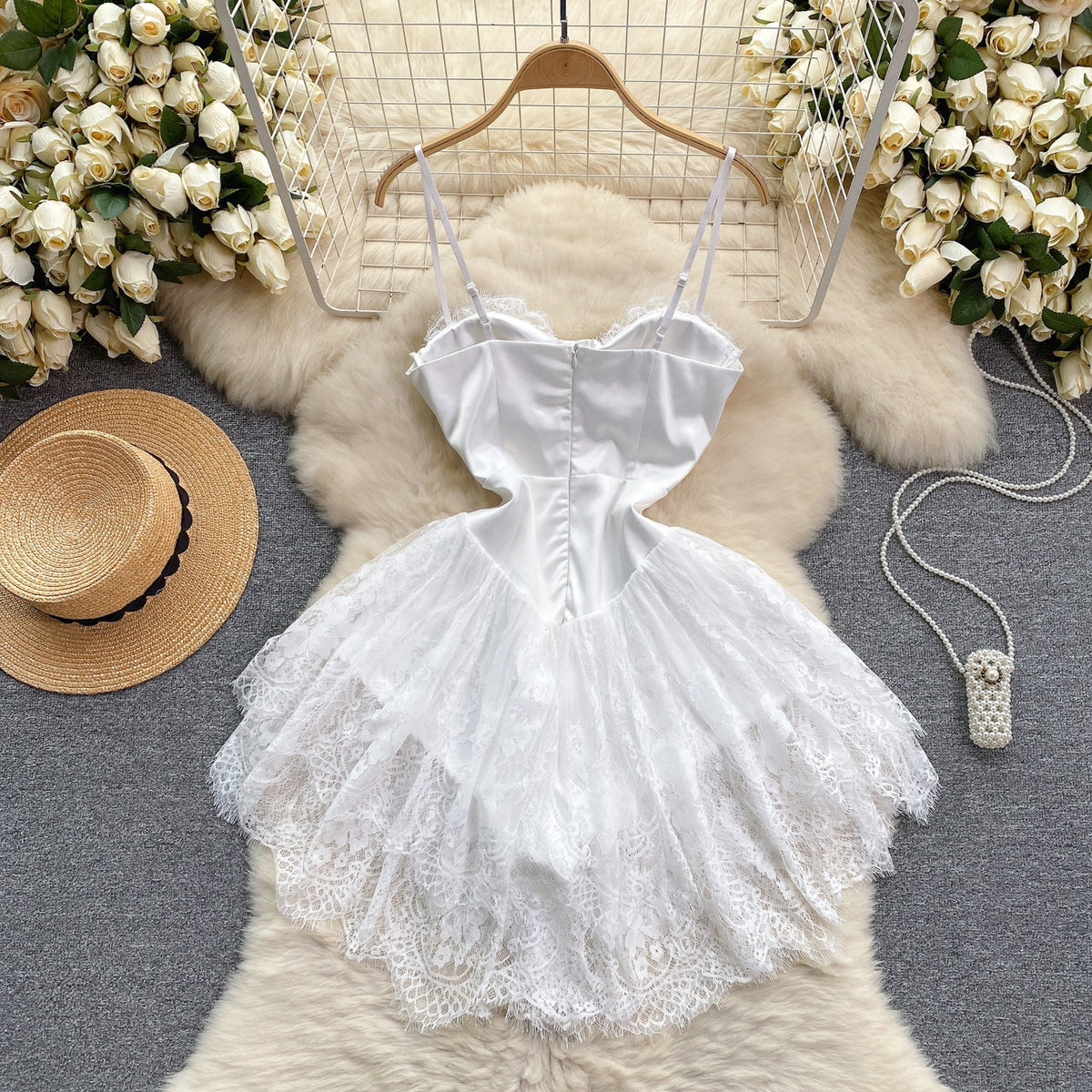 High-end Lace Puffy Slip Dress
