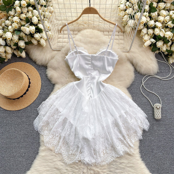 High-end Lace Puffy Slip Dress