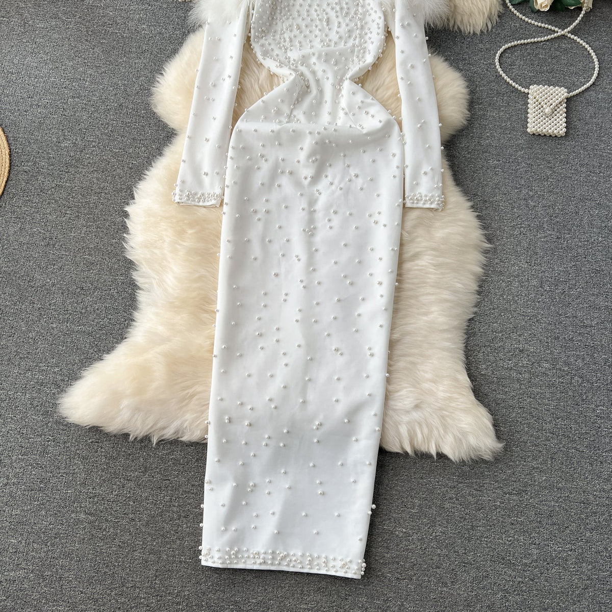 Furry Off-shoulder Beaded Party Dress