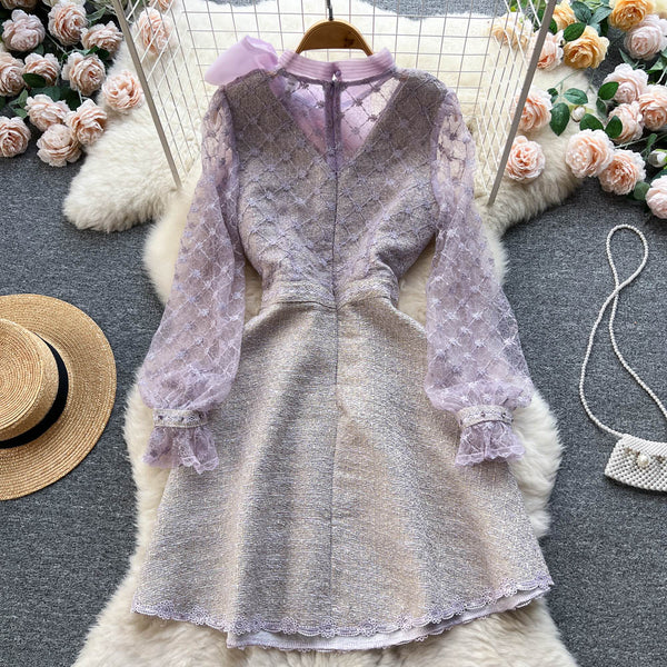 Beaded Embroidered Mesh Bow Dress