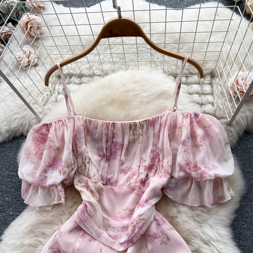 Sweet Irregular Design Pink Floral Dress