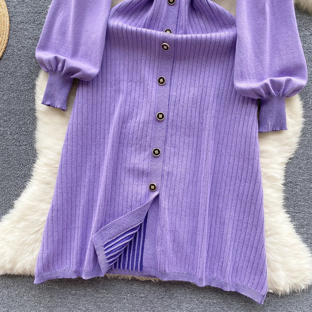 Doll Collar Single-breasted Knitted Dress