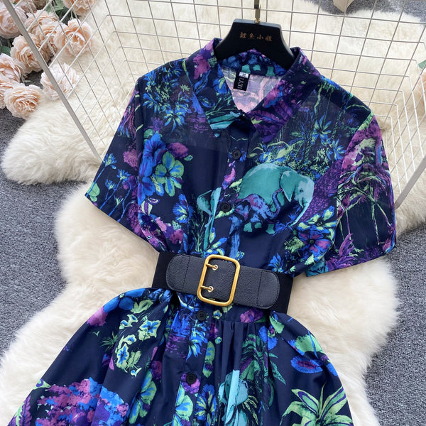 Floral Printed Shirt Dress with Belt