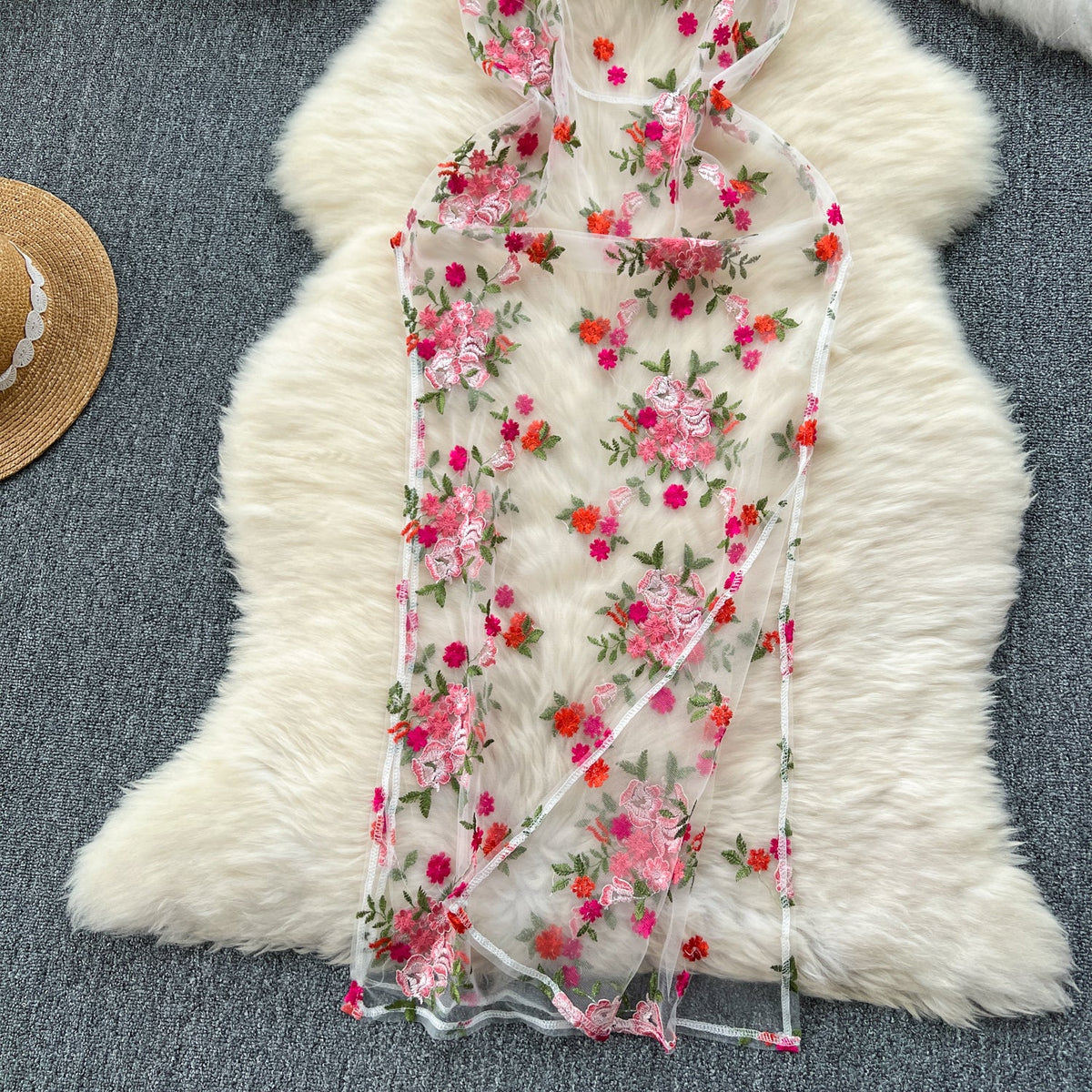 3d Floral Embroidered Outwear Dress