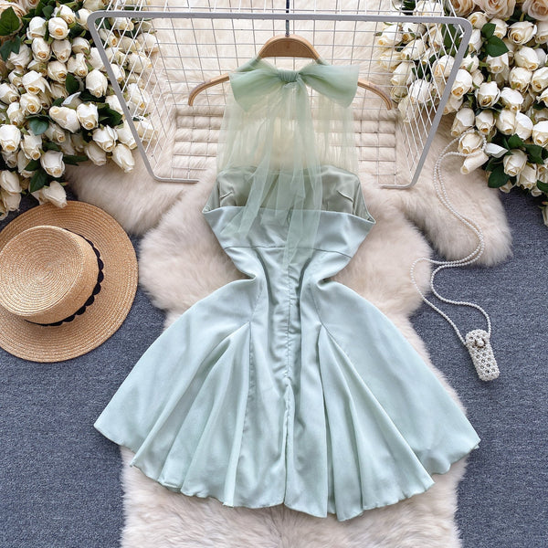 Fairy Sleeveless Mesh Patchwork Halter Dress