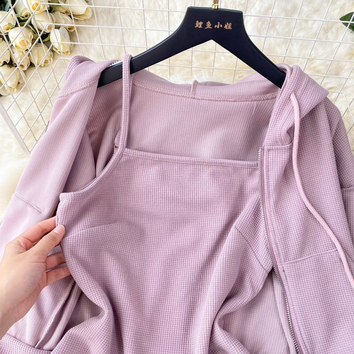 Slip Dress&Lace-up Hoodie 2Pcs