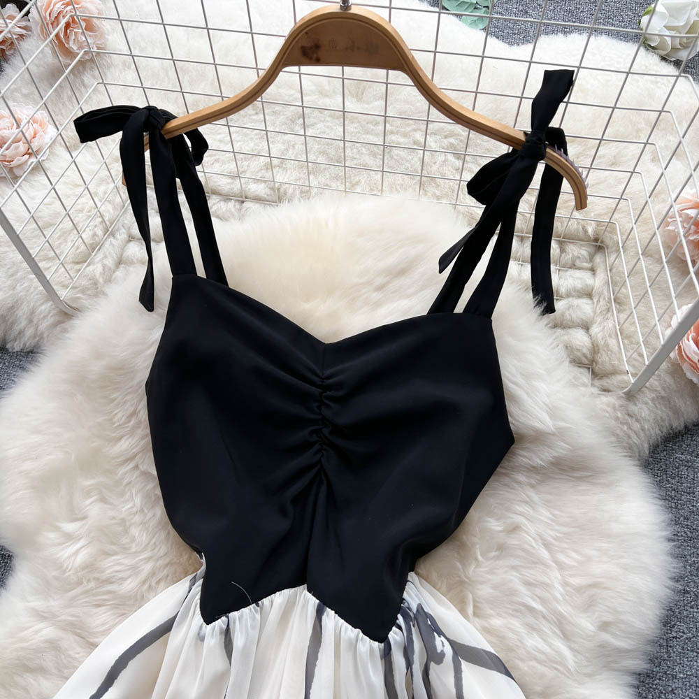 Black&White Color Blocked Slip Dress