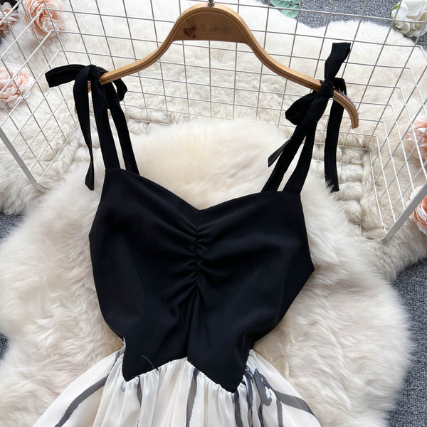Black&White Color Blocked Slip Dress