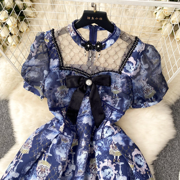 Stand Collar Mesh Patchwork Dress