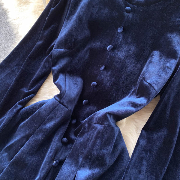 Courtly Flared Sleeve Velvet Dress