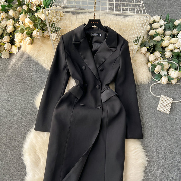 Double-breasted Black Coat Dress