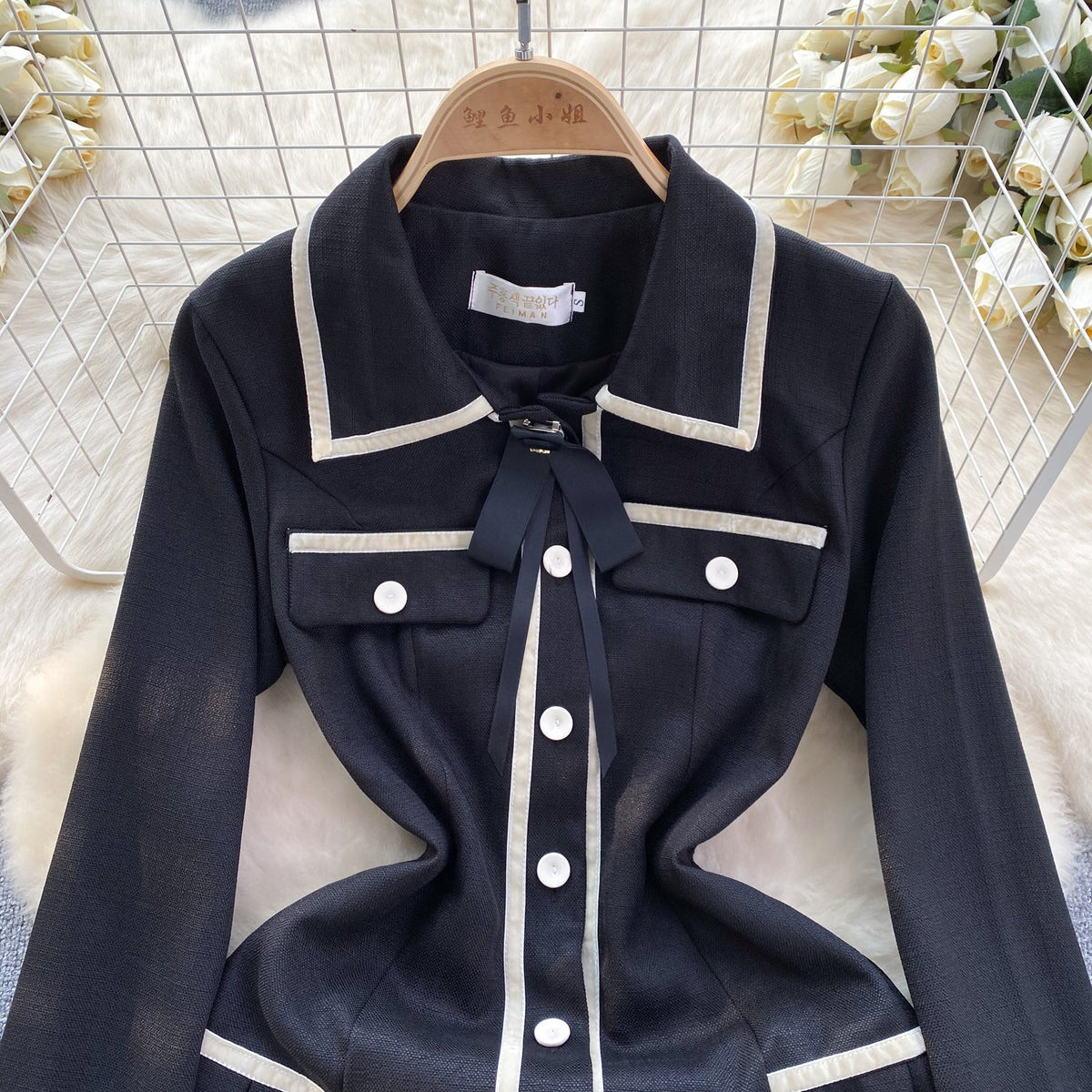 Korean Style Color Blocking Shirt Dress