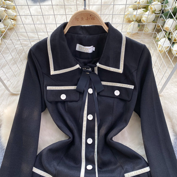 Korean Style Color Blocking Shirt Dress