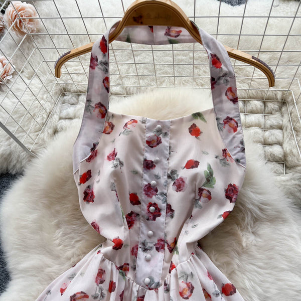 French Style Floral Halter Dress