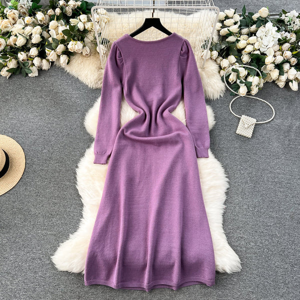 Simple Design Waist-slimming Knitted Dress