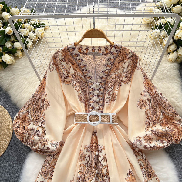 Courtly Printed Lace-up Dress