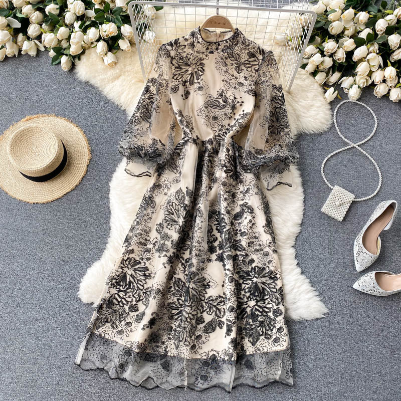 Delicate Embroidered Mesh Party Dress