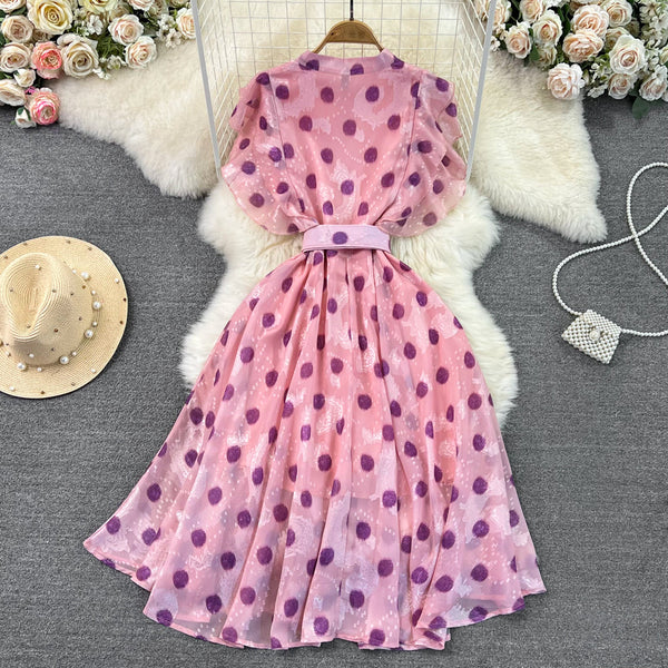 Ruffled Sleeve Polka Dot Shirt Dress