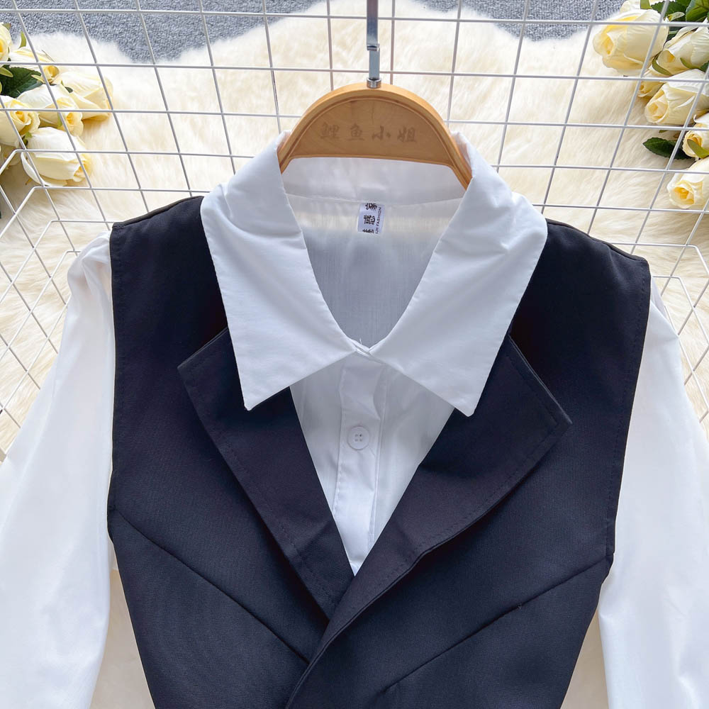 Korean Style White Dress&Waistcoat 2Pcs
