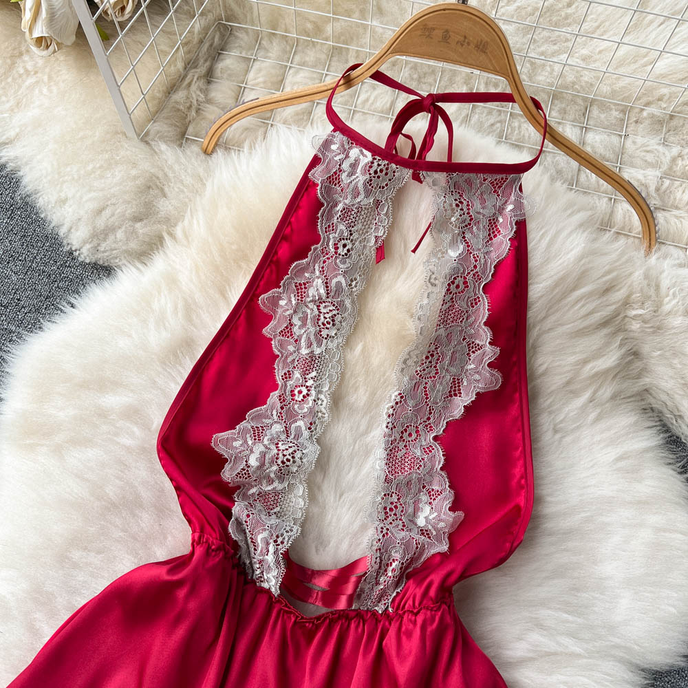 Red Lace Patchwork Cut-out Halter Dress