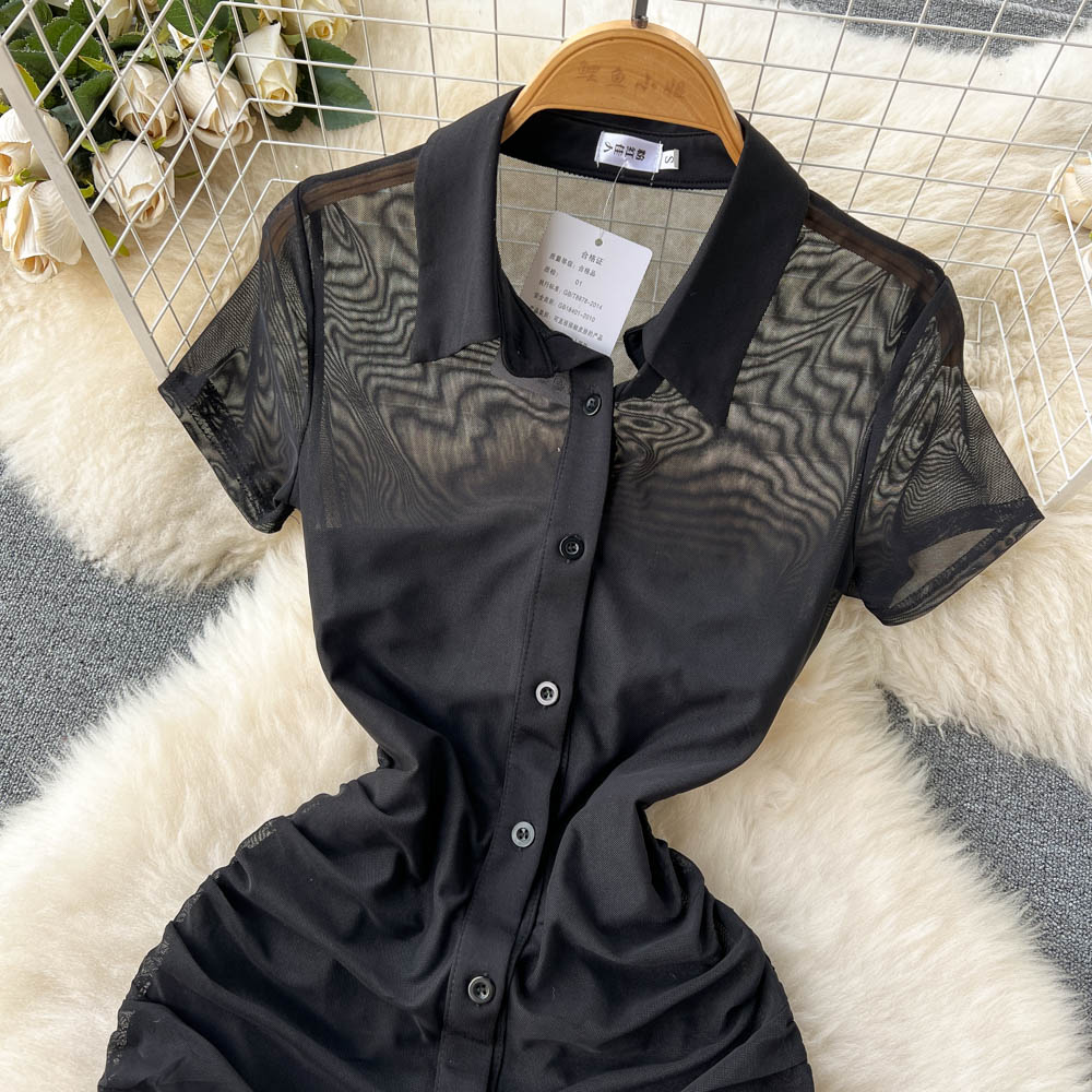 Turtleneck Mesh Dress&Bottom Bustier 2Pcs