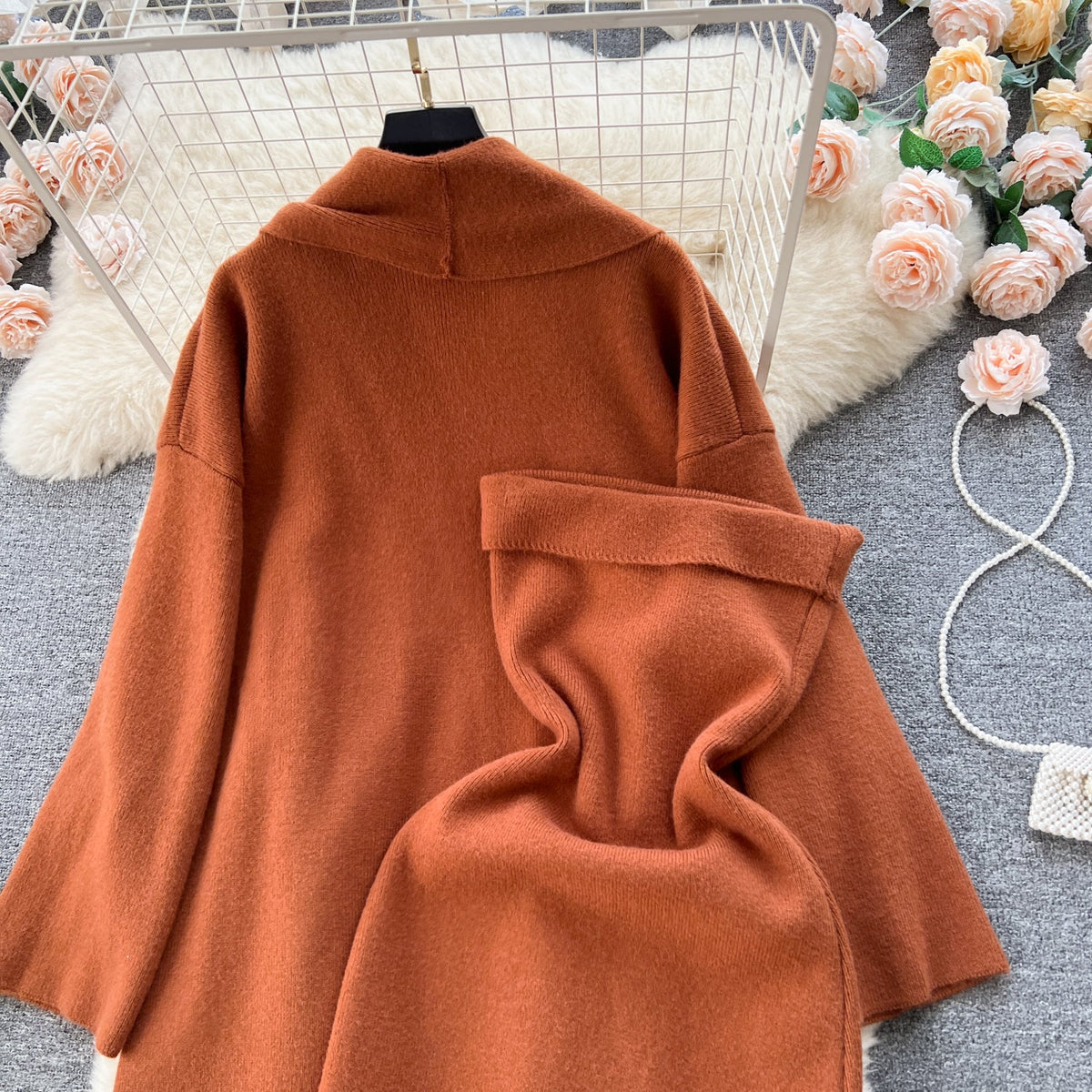 Loose-fit Cardigan&Strapless Dress 2Pcs