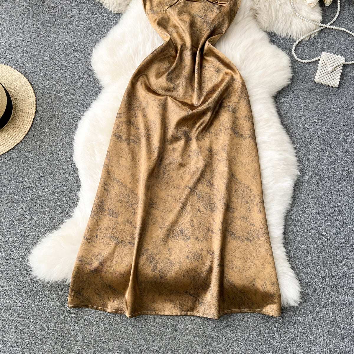 Metallic Style Backless Slip Dress