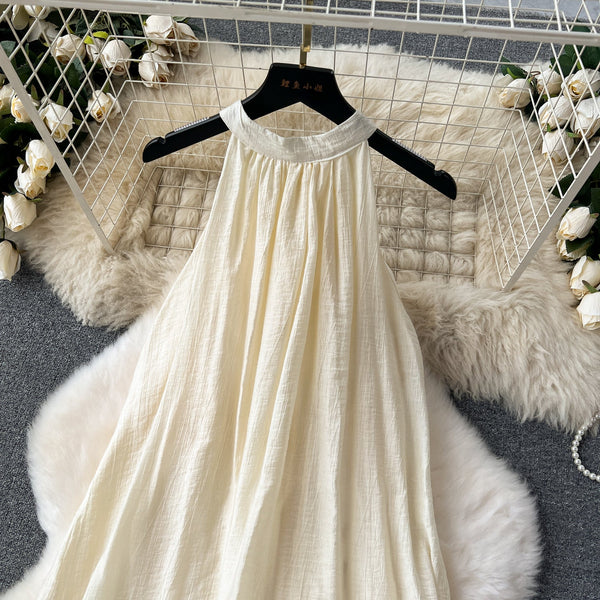 Niche Embroidered Lace-up Halter Dress