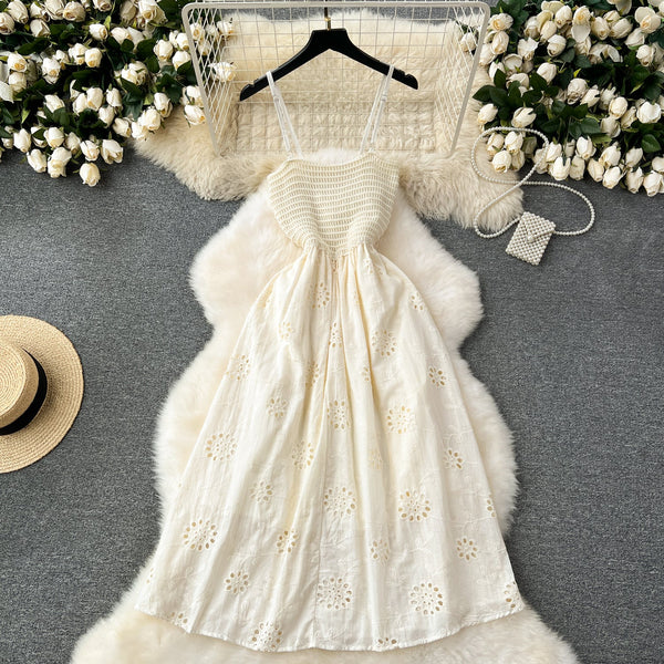 Elegant Hollowed Embroidered Slip Dress