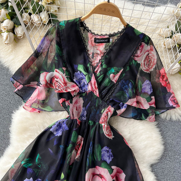 Fairy V-neck Printed Chiffon Dress