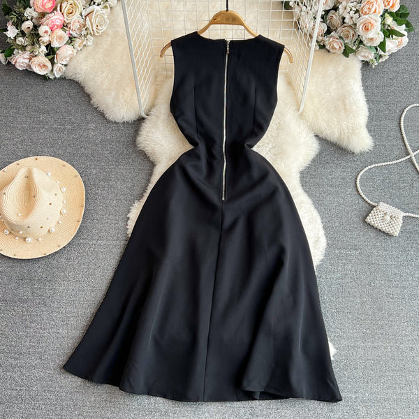 Vintage A-line Çiçekli Kurdele Siyah Elbise